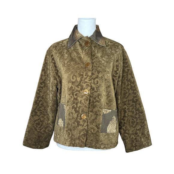 Odile Womens Jacquard Jacket S Khaki Vintage Style Artsy Eclectic Avant Garde - Picture 1 of 12